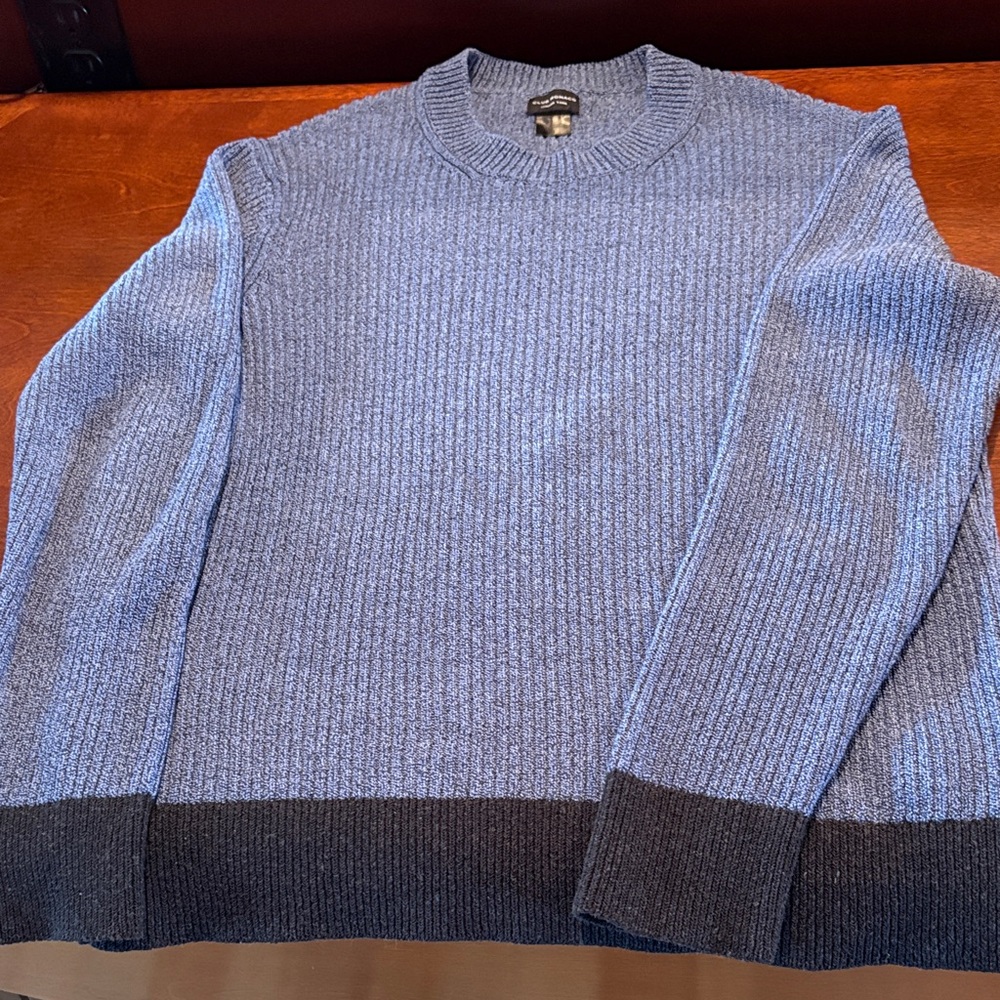 Club Monaco Men's Blue Ribbed Crewneck Sweater